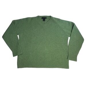 GIASONE V Neck Lambswool Sweater Men Size XL Green Long Sleeve Casual Knit
